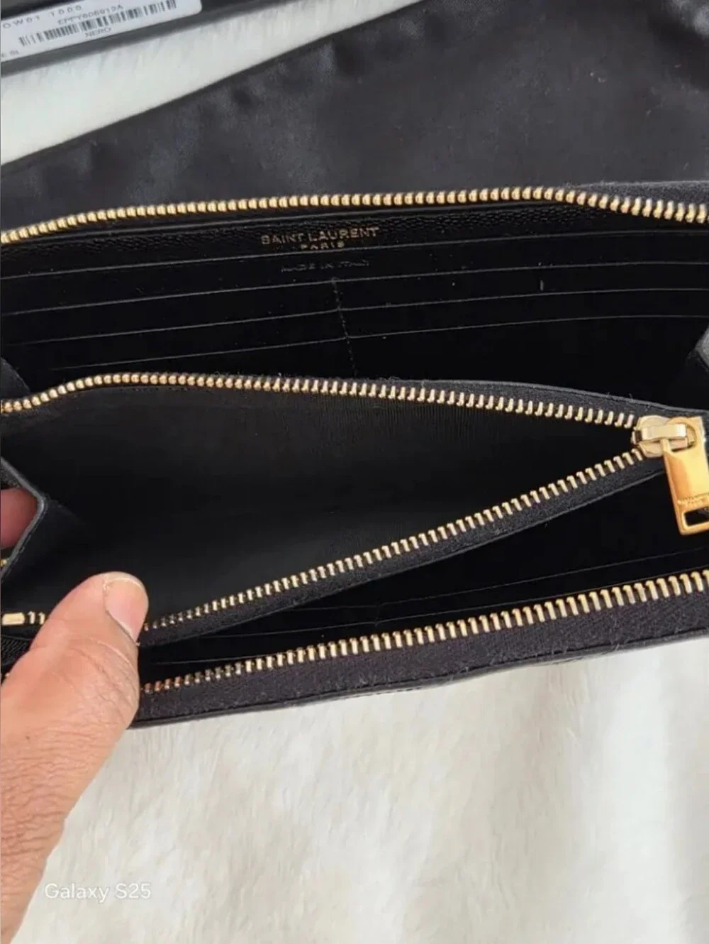 Saint Laurent Black Quilted Leather Zip Wallet with Gold YSL Logo